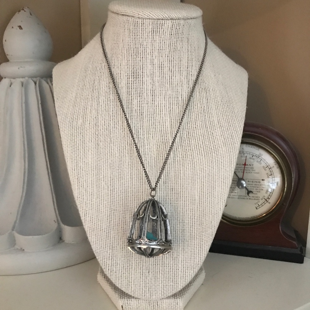 Bird-in-Cage Silver-toned Necklace